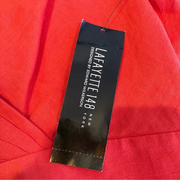 Lafayette 148 New York red orange faux wrap linen midi dress size 14 NWT - Picture 10 of 13